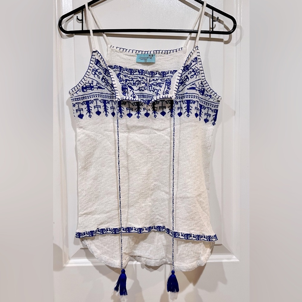 Legatee Embroidered Tank - Crème/Cobalt, XS